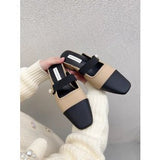 Style Fragrant Style Color Baotou Semi-Slippers Women Wear Lazy Shoes With Thick Heels Muller Shoes Without
