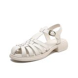 Women Summer Sandals Low Heel Chunky Heel Fisherman Sandals Cross Tied Ladies Casual Round Toe Shoes Buckle Strap Footwear