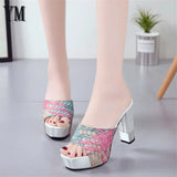 2020 Hot Sale Women Pattern Patchwork Platform Heels Peep Toe Summer Women's Shoes 11CM Woman Sandals