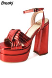 High Heeled Women's Sandals 2023 Summer Buckle Strap Platform Pumps Simply Element Comfortable Walking Plus Size