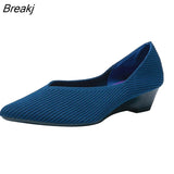 Knitting Single Shoes Simple Solid Color Women Small Wedge Shoes Pointed Toe Soft Sole Spring And Autumn Casual