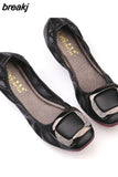size 41 Women Soft leather Flats Fashion Woman Loafers Square Toe Buckle Ballerina Casual single Shoes Women Zapatos