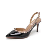 Breakj Rivet Fine Heel Shoes Spring / Summer 2024 Net Red Pointed Patent Leather Nude Sandals Female Temperament After Empty Fine Heel