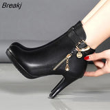 Women Autumn Ankle Boots For Women Thin Heel Zipper Casual Female Shoes Leather Boots Botas Mujer