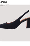 Size 33-40 Sandals Women 2023 Real Leather Close-Toe High Heels Summer Shoes For Women Chunky Heel Backsling