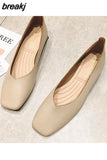 Spring Flats Shoes Women Wooden Low Heel Ballet Square Toe Shallow Brand Shoe Slip On Loafer zapatos de mujer big size