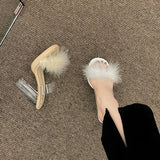 Hair Slippers Wear The New Style In The Summer Of 2023, Feel Fashionable, Transparent And High Heels, One-Word