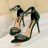 Breakj Sexy Banquet High Heels Women's Shoes Thin Heel High Silk Satin Open Toe Diamond