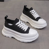 Canvas Chunky Platform Sneakers Woman Spring Summer Thick Bottom Sport Shoes Women Black White Lace Up Skateboard