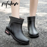 Ladies Rain Boots Waterproof Low Tube PVC Sleeve Foot Kitchen Car Wash Convenient Non-Slip Rubber