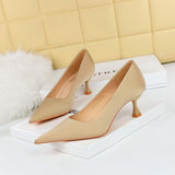 Breakj Korean Version Of Spring And Autumn Fashion Simple Versatile High-Heeled Shoes Wine Glass With High Heel Shallow Pointed Silk Satin Single