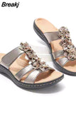Women sneaker slippers Summer 2023Size 43 Hollow One-word Slippers Women's Casual Leather Wedge Sandals Flowers Beach