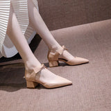 Breakj Women's Shoes 2025 New Trendy Tip Hollow Bow 5Cm Heel Female Students Thick Heel Sexy Fashion Single