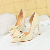 Breakj Korean Version Of Fashion Sweet High-Heeled Shoes Super High Heel Shallow Mouth Tip Head Side Hollow Bow Single