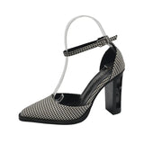 Women's Pumps Vintage Pointed Toe Chunky Heel Strange Style Lattice Hollow High Heels Party Leather Shoes Plus Size
