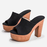 Slippers women platform sandals microfiber flip flops plus size 36-43 slides wood chunky super high heels shoes