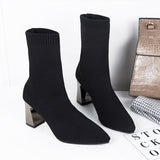 Spring and Autumn New Pointed Socks, Thin Boots, Breathable Flying Woven High Heels, Solid Color All-match Women's