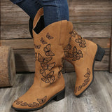 Women's Embroidered Butterfly Cowgirl Boots Western Boots Womens Retro Knee High Boots Handmade Leather Cowboy Boots Large