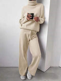 Two Piece Set Women Turtleneck Long Sleeve Top Pullover Casual Long Pants Suit Female Autumn Homewear Outfits