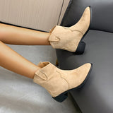 Classic Chelsea Boots for Woman Real Suede Pointy toe Wedges heel Ankle Boots Simple Comfortable Cowboy Boots