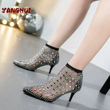 New Crystal Transparent High Heels Women's Sexy Pointed Mesh Large Shoes Style Versatile European and American