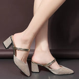 for Women 2023 Hot Slingbacks Ladies High Heels Summer Toe-Covered Women's Sandals Pointed Toe Outer Wear Half