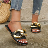 Summer New Round Toe Open-toe Sandals and Slippers Women's Metal Large Chain Flat Slippers Fashion flip flops Women's