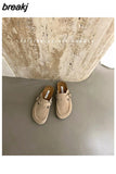 New Spring Suede Flats Close Toe Slippers Women Flat Thick Bottom Mules Shoes Fashion Outdoor Slides Retro Britain