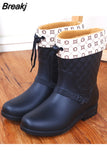 Rain Boots Women Wading Boots Gumboots Wellies Plush Warm Winter Female Galoshes Rainboots Woman Regenstiefel Snow