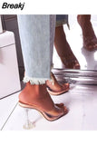 Fashion Summer Sandals PVC Crystal Open Toed High Heels Women Transparent Heel Sandals Slippers Pumps Big Size 41