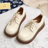 American Retro British Style Literary Genuine Leather Thick-Sole Lace-Up Handmade Big-Toed Shoes Mori Girl Casual