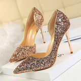 Breakj Sexy Nightclub Show Thin Women's Shoes Thin Heel High Heel Shallow Pointed Head Side Hollow Out