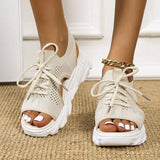 new summer comfortable and casual round toe woven mid-heel wedge sandals for