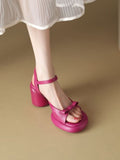 Summer New Vintage Sandals One Line Buckle Beach Sandals Round Head Bow High Heel Sandals
