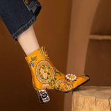 New Women's Ethnic Ankle Boots Winter Women's Boots Women's Mixed color High Heels Women's Plus size