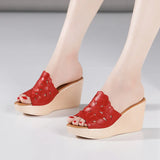 Heel Sandals Slippers Women Wear 2023 Summer New Style Muffin Thick Soles Waterproof Platform Fish Mouth Red High-Heeled