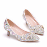 Queen Shoes Cinderella Women Heels For Evening Party Glittering Round Toe Custom Color Rhinestone Bow Wedding