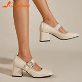 Toe Vintage Ankle Buckle Mary Jean Shoes 2023 European Style Thick High Heels Solid Elegant Women's Pumps Spring