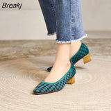 Toe Flying Woven Shoes Women's 2023 Spring Autumn New Women's Comfortable Thick High Heels Leopard Print Pumps 34-40