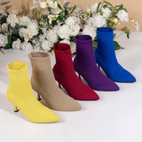 New Fashion Women's Ankle Boots Pointed High Heels Thin High Heels Soft Shoes Overboots Purple Black Red Comfortable