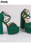 High Heeled Women's Sandals New Fashion 2023 Summer Ankle Buckle Flock Sandals European Style Sexy Party Banquet