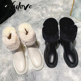 Winter Boots Women Platform Shoes Black White Leather Ankle Booties Plush Warm Fur Boots Snow Botas Fashion