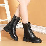 Women's Boots Winter Shoes Black Leather Fur Boots Plush Warm Ankle Booties Platform Chunky Boots Fashion