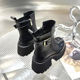 for women Thick Sole Chelsea Mid Calf Boots Woman Short barrel Boots Platform Shoes Motorcycle Boots Female Botas De