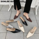Spring Women Slippers Elegant Square Toe Mules Shoes Women Block Low Heels Brand Snake pattern Outside Slides Slipper