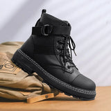 Men's Black 2023 AutumnWinter Anker Boots for Men Leather Motorcycle Botas Hombre Platform Casual Martens