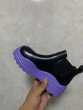 Shoes for Women 2023 Autumn Winter Square Heel Round Toe Chelsea Boots PU Slip-On Mixed Colors Gothic Shoes Botas