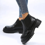 Boots Chunky Boots Women Winter Shoes PU Leather Plush Ankle Boots Black Female Autumn Fashion Platform Booties size