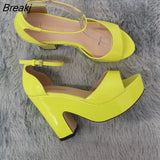 Women Sandals Summer Colourful Sexy Peep Toe Buckle Strap Sandal Platform Thick High Heels Party Red Wedding