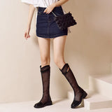 cold boots for women 2023 summer new fashion all wear mesh surface thick heel boots but knee mesh